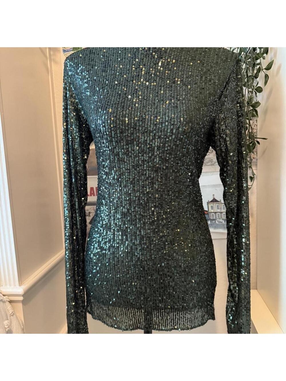 Intimately Free People Dark Green Sequin Long Sleeve Top Size S